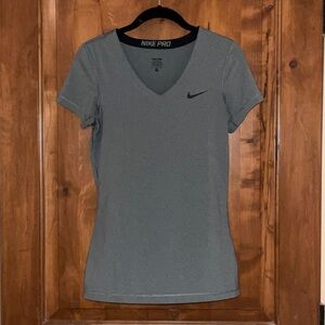 Nike Pro Short Sleeve V-Neck Tee in Gray